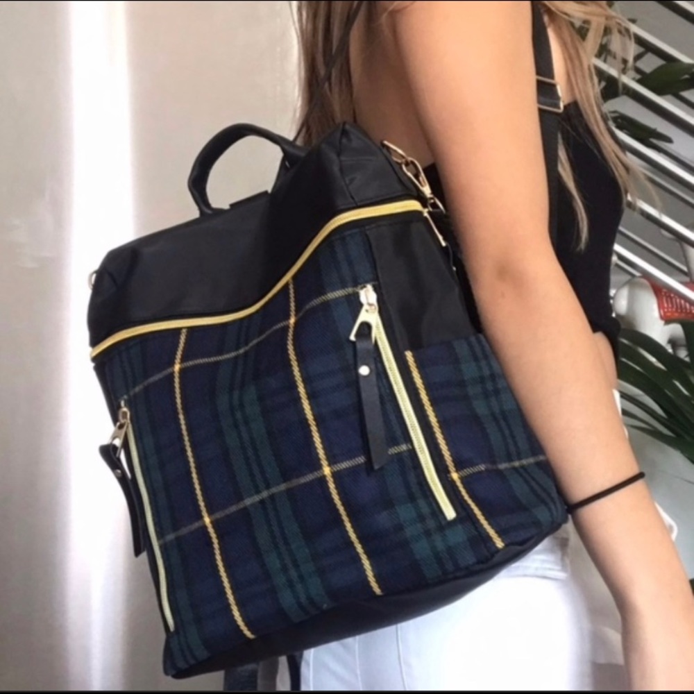 Restocked! Vegan Leather Plaid backpack - Picture 2 of 7
